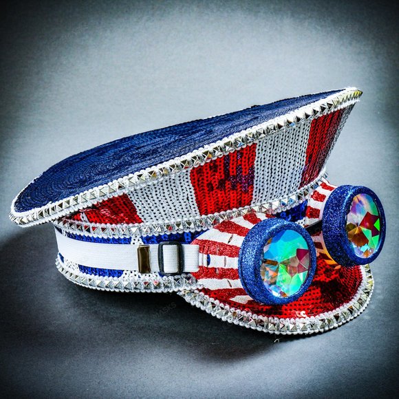 Steampunk USA Flag 4th of July 3D Lens Captain Hat main image 4